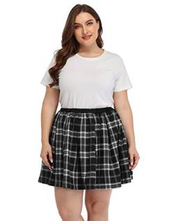 HDE Plus Size Plaid Skirt School Girl Lingerie Pleated Mini Skater Skirts (Black and White Plaid, 26-28) von HDE