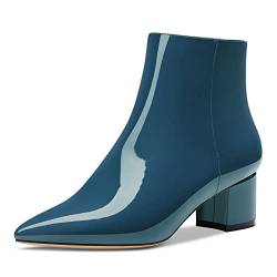 HDEUOLM Damen Chunky Blockabsatz Absatz Heel Spitze Zehenkappe Stiefeletten Reißverschluss Slip-on Klassisch Dress Stiefel 5 CM Heels Dunkelgrün 42 EU von HDEUOLM