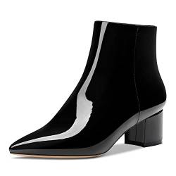 HDEUOLM Damen Chunky Blockabsatz Absatz Heel Spitze Zehenkappe Stiefeletten Reißverschluss Slip-on Klassisch Dress Stiefel 5 CM Heels Schwarz 38 EU von HDEUOLM