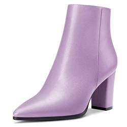 HDEUOLM Damen Chunky Blockabsatz Hoher High Absatz Heel Spitze Zehenkappe Reißverschluss Stiefeletten Hochzeit Büroschuhe 8.5 CM Heels Violett 38 EU von HDEUOLM