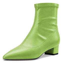 HDEUOLM Damen Chunky Blockabsatz Niedrige Absatz Heel Geschlossene Spitze Zehenkappe Stiefeletten 3.5 CM Heels Slip-on Klassisch Dress Reißverschluss Schuhe Grün Matt 37 EU von HDEUOLM