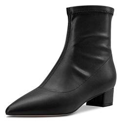 HDEUOLM Damen Chunky Blockabsatz Niedrige Absatz Heel Geschlossene Spitze Zehenkappe Stiefeletten 3.5 CM Heels Slip-on Klassisch Dress Reißverschluss Schuhe Schwarz Matt 37 EU von HDEUOLM