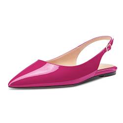 HDEUOLM Damen Flache Schuhe Niedrige Kitten Absatz Heel Spitze Pumps Slip-on Slingback Büroschuhe Party Dress Magenta Rot 43 EU von HDEUOLM