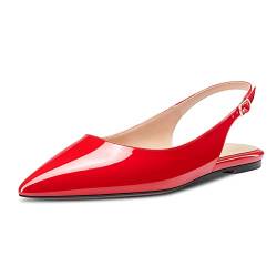 HDEUOLM Damen Flache Schuhe Niedrige Kitten Absatz Heel Spitze Pumps Slip-on Slingback Büroschuhe Party Dress Rot 38 EU von HDEUOLM