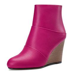 HDEUOLM Damen Hoher High Keilabsatz Absatz Heel Geschlossene Runde Zehenkappe Stiefeletten 8.5 CM Heels Slip-on Reißverschluss Cute Schuhe Rosa 41 EU von HDEUOLM