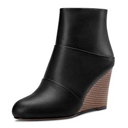 HDEUOLM Damen Hoher High Keilabsatz Absatz Heel Geschlossene Runde Zehenkappe Stiefeletten 8.5 CM Heels Slip-on Reißverschluss Cute Schuhe Schwarz 40 EU von HDEUOLM