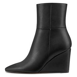 HDEUOLM Damen Hoher High Keilabsatz Absatz Heel Spitze Zehenkappe Stiefeletten Reißverschluss Sexy Dress 8.5 CM Heels Schuhe Schwarz 38 EU von HDEUOLM