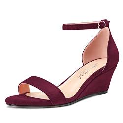 HDEUOLM Damen Mittlerem Absatz Heel Keilabsatz Knöchelriemen Sandalen Peep Open Zehenkappe Clear Dress 5 cm Heels Schuhe Burgund Rot Wildleder 40 EU von HDEUOLM