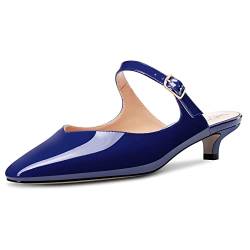 HDEUOLM Damen Niedrige Kitten Absatz Heel Eckige Zehenkappe Pumps Slingback Slip-on Lässig Klassisch Pantoletten Schuhe Navy Blau 45 EU von HDEUOLM