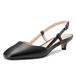 HDEUOLM Damen Niedrige Kitten Absatz Heel Peep Open Eckige Zehenkappe Slingback Slip-on Pumps Cute Dress 3.5 CM Heels Sandalen Schwarz Matt 41 EU von HDEUOLM