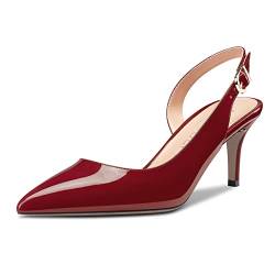 HDEUOLM Damen Stiletto Niedrige Kitten Absatz Heel Spitze Zehenkappe Slip-on Slingback Pumps Cute Dress Klassisch 6.5 cm Heels Burgund Rot 44 EU von HDEUOLM