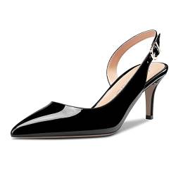 HDEUOLM Damen Stiletto Niedrige Kitten Absatz Heel Spitze Zehenkappe Slip-on Slingback Pumps Cute Dress Klassisch 6.5 cm Heels Schwarz 37 EU von HDEUOLM