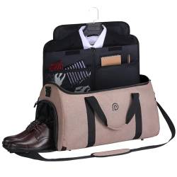 HDKJDPG Halfday Travel Garment Duffle Bag for Travel,Convertible Duffle Garment Bag with Shoulder Strap Shoe Compartment, Beige, Handgepäck von HDKJDPG