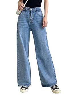 Frauen Lose Boyfriends Jeans Hohe Taille Baggy Denim Hosen Weites Bein Gerade Hosen Y2k Vintage Streetwear - Blau - Groß von HDLTE