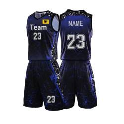 Benutzerdefiniert Basketball Trikot Shirt und Shorts 2 Teiliges Set Jeder Name Nummer Team Logo - Basketball Trikot Jungen Männer Personalisierte Basketball Shirt (Blau) von HDSD