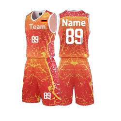 Benutzerdefiniert Basketball Trikot Shirt und Shorts 2 Teiliges Set Jeder Name Nummer Team Logo - Basketball Trikot Jungen Männer Personalisierte Basketball Shirt (Orange) von HDSD