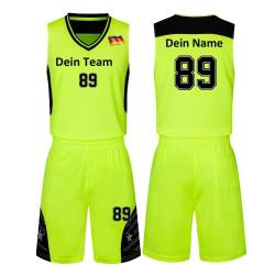 HDSD Benutzerdefiniert Trikot Kinder Erwachsene Basketball Jersey & Shorts 2 Teiliges Set Name Nummer Team Logo Personifizieren Basketball Trikots (Leuchtendes Grün) von HDSD