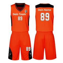 HDSD Benutzerdefiniert Trikot Kinder Erwachsene Basketball Jersey & Shorts 2 Teiliges Set Name Nummer Team Logo Personifizieren Basketball Trikots (Orange) von HDSD