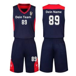 HDSD Benutzerdefiniert Trikot Kinder Erwachsene Basketball Jersey & Shorts 2 Teiliges Set Name Nummer Team Logo Personifizieren Basketball Trikots (Saphirblau) von HDSD