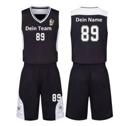 HDSD Benutzerdefiniert Trikot Kinder Erwachsene Basketball Jersey & Shorts 2 Teiliges Set Name Nummer Team Logo Personifizieren Basketball Trikots (Schwarz) von HDSD