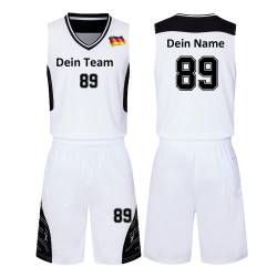 HDSD Benutzerdefiniert Trikot Kinder Erwachsene Basketball Jersey & Shorts 2 Teiliges Set Name Nummer Team Logo Personifizieren Basketball Trikots (Weiß) von HDSD