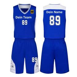 HDSD Benutzerdefiniert Trikot Kinder Erwachsene Basketball Jersey & Shorts 2 Teiliges Set Name Nummer Team Logo Personifizieren Basketball Trikots (blau) von HDSD