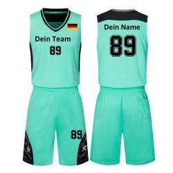 HDSD Benutzerdefiniert Trikot Kinder Erwachsene Basketball Jersey & Shorts 2 Teiliges Set Name Nummer Team Logo Personifizieren Basketball Trikots (hellgrün) von HDSD