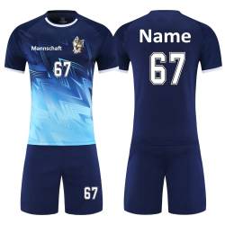 HDSD Personalisiertes Fussball Trikot Kinder Erwachsene Shirt & Shorts Set mit Nummer Name Team Logo Fußball Trikots (Saphirblau) von HDSD