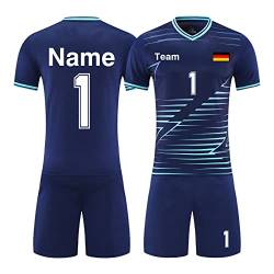 HDSD Personalisiertes Trikot Kinder Erwachsene Fussball Trikots & Shorts mit GRATIS Name + Nummer Team Logo Fußballtrikot (Saphirblau) von HDSD