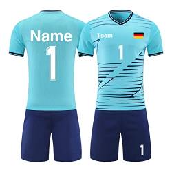 HDSD Personalisiertes Trikot Kinder Erwachsene Fussball Trikots & Shorts mit GRATIS Name + Nummer Team Logo Fußballtrikot (hellblau) von HDSD