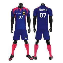 HDSD Personifizieren Fußball Trikot Kinder Erwachsene Heim-/Auswärtstrikot Kurzarmtrikot Shorts Set mit Namen Nummer Team Logo (Buntes Blau) von HDSD