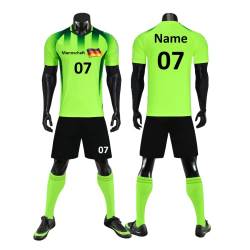 HDSD Personifizieren Fußball Trikot Kinder Erwachsene Heim-/Auswärtstrikot Kurzarmtrikot Shorts Set mit Namen Nummer Team Logo (Leuchtendes Grün) von HDSD