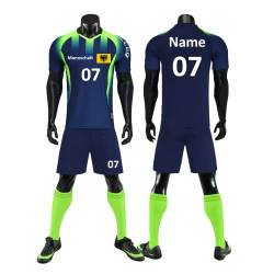 HDSD Personifizieren Fußball Trikot Kinder Erwachsene Heim-/Auswärtstrikot Kurzarmtrikot Shorts Set mit Namen Nummer Team Logo (Saphirblau) von HDSD