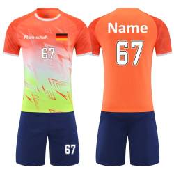 Personalisiertes Fussball Trikot Kinder Erwachsene Shirt & Shorts Set mit Nummer Name Team Logo Fußball Trikots (Orange) von HDSD