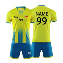 Personifizieren Fussball Trikot Kinder Erwachsene Hemd & Kurze Set mit Nummer Name Team Logo Fußball Trikot (Gelb) von HDSD