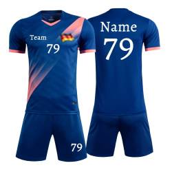 Personifizieren Fußball Trikot Kinder Jungs mit Namen Nummber Team Logo Home Auswärts Trikot with Sponsor T-Shirt (Buntes Blau) von HDSD