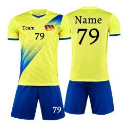Personifizieren Fußball Trikot Kinder Jungs mit Namen Nummber Team Logo Home Auswärts Trikot with Sponsor T-Shirt (Gelb) von HDSD