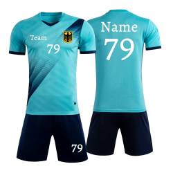 Personifizieren Fußball Trikot Kinder Jungs mit Namen Nummber Team Logo Home Auswärts Trikot with Sponsor T-Shirt (Hellblau) von HDSD