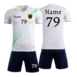Personifizieren Fußball Trikot Kinder Jungs mit Namen Nummber Team Logo Home Auswärts Trikot with Sponsor T-Shirt (Weiß Grün) von HDSD