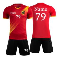 Personifizieren Fußball Trikot Kinder Jungs mit Namen Nummber Team Logo Home Auswärts Trikot with Sponsor T-Shirt (rot) von HDSD