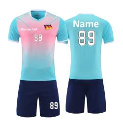 Personifizieren Kinder Erwachsene Trikot Fussballtrikot Kinder mit Namen Nummber Team Logo Home Auswärts Fußball Trikot (Hellblau) von HDSD