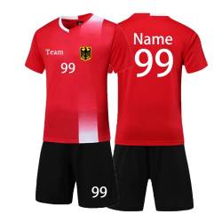 Personifizieren Trikot Kinder Erwachsene Shirt und Short mit Name Team Nummer Logo - Fussballtrikot Jungs Mädchen (rot) von HDSD