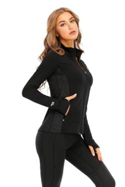 HDTIYUYP Damen Sportjacke UV Trainingsjacke - Laufjacke Leicht Langarm mit Reißverschluss Taschen Full Zip Wanderjacke Frauen Workout Jacke Schwarze 3XL von HDTIYUYP