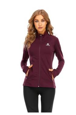 HDTIYUYP Damen Sportjacke UV Trainingsjacke - Laufjacke Leicht Langarm mit Reißverschluss Taschen Full Zip Wanderjacke Frauen Workout Jacke dunkelrot XXL von HDTIYUYP