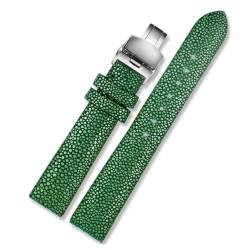 HDTVTV Leder Uhrengurt 12-24mm Ersatzuhr-Wachgurt für Männer und Frauen, Grüne silberne Schnalle, 16mm von HDTVTV