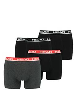 HEAD Herren Boxershorts 841001001 4er Pack, Farbe:Black/Grey Red, Bekleidungsgröße:XL von HEAD