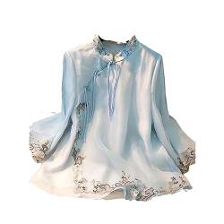 HEAITHpool Chinesische Stickerei Eleganz Hemd Nationalen Stil Frauen Vintage Lose Weibliche Tang-Anzug Top Frühling Herbst Bluse Light Blue XL von HEAITHpool