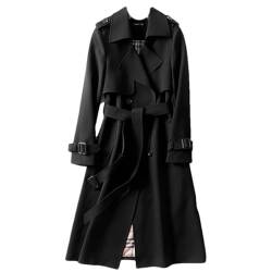 HEAITHpool Damen Trenchcoat, mittellang, Frühling und Herbst, koreanischer Stil, kleiner, beliebter Mantel im britischen Stil, Overknee-Mantel Coat Black M von HEAITHpool