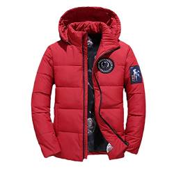 HEAITHpool Herren Daunenjacke Winter Warm Hooded Puffer Jacke Herren Vintage Kleidung Gepolstert Schwarz Herbst Rot Bomber Männlicher Parka, rot, L von HEAITHpool