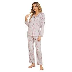 HEARTNICE Damen Pyjama Set weicher Schlafanzug Schlafanzüge für Damen Lounge Pjs für Frauen lustiges Pyjama lang Loungewear Pajamas Nachtwäsche (Pinguin-Grau, L) von HEARTNICE